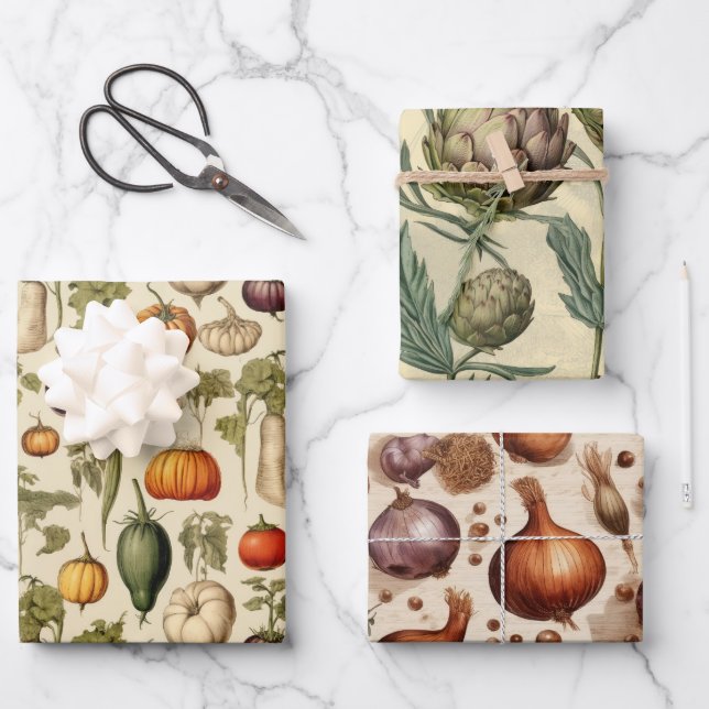 Vintage Mixed Vegetables Wrapping Paper (Front)
