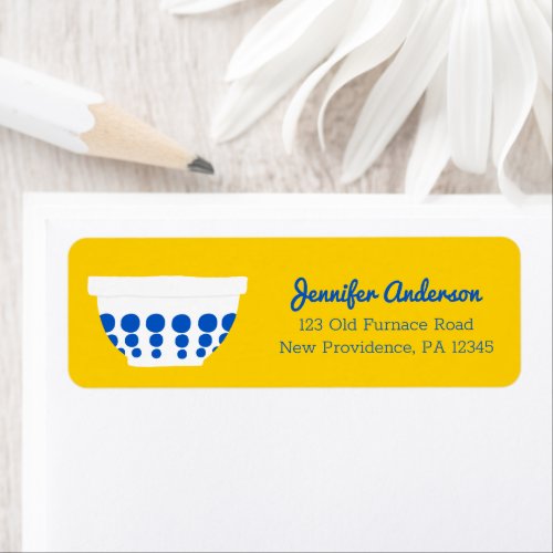 Vintage Mixing Bowl Yellow and Blue Return Address Label