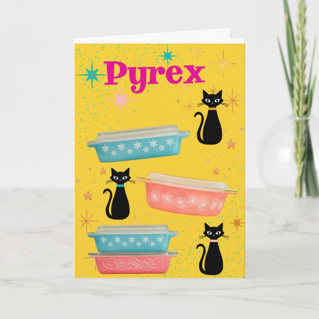 Vintage Mod Cats and Retro Pyrex Card (Front)