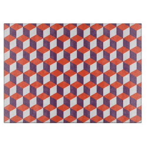 Vintage modern 3d_cube pattern in navy and red cutting board