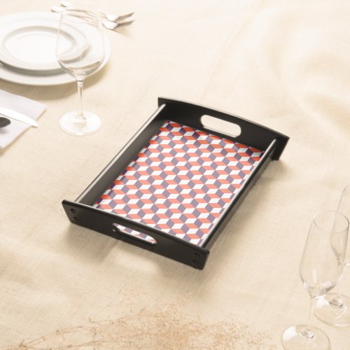 Vintage modern 3d_cube pattern navy blue and red s serving tray