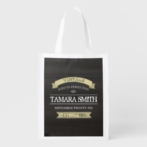 Vintage Modern Aged To Perfection Script Trendy Grocery Bag