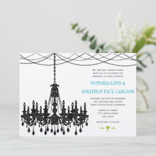 Vintage Modern Aqua Chandelier Wedding Invitations