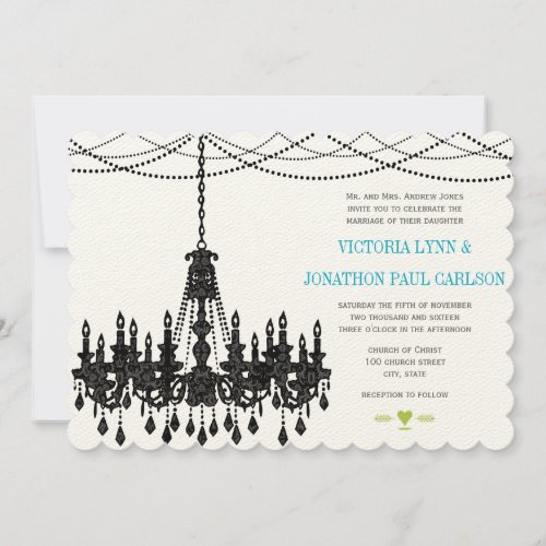 Vintage Modern Aqua Chandelier Wedding Invitations