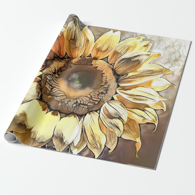 Vintage Modern Art Sunflower Collection Wrapping Paper (Unrolled)