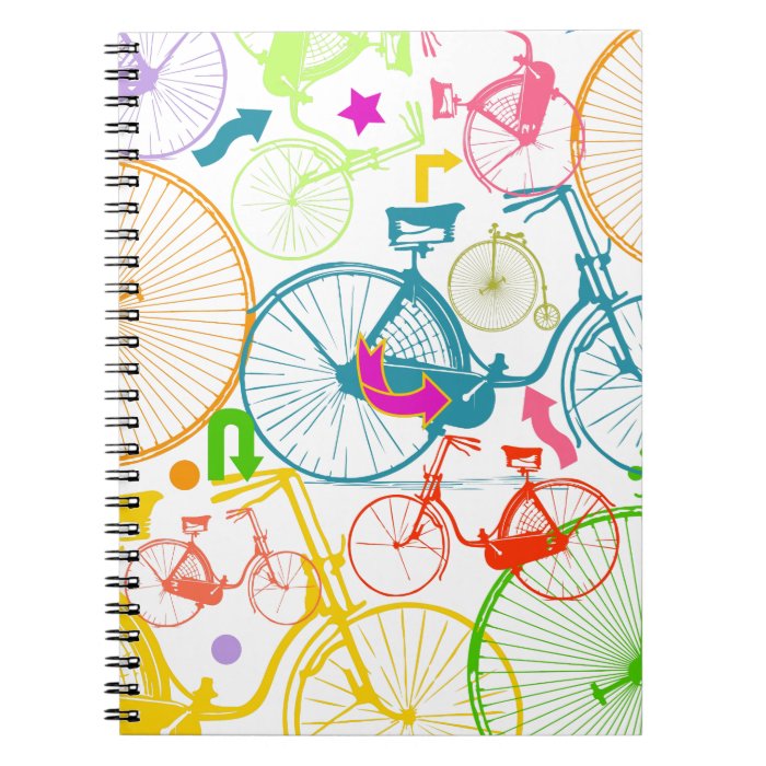 Vintage Modern Bicycle Bright Color Neon Pattern Note Books