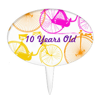 Vintage Modern Bicycle Bright Color Neon Pattern Cake Topper