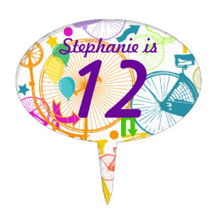 Vintage Modern Bicycle Bright Color Neon Pattern Cake Topper