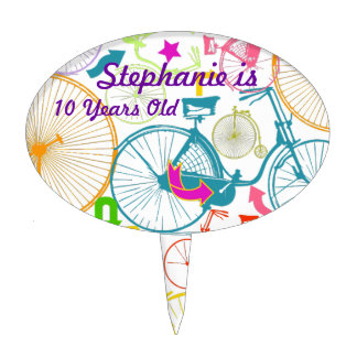 Vintage Modern Bicycle Bright Color Neon Pattern Cake Topper