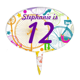 Vintage Modern Bicycle Bright Color Neon Pattern Cake Topper
