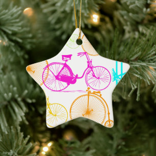Vintage Modern Bicycle Bright Color Neon Pattern Ceramic Ornament
