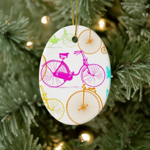 Vintage Modern Bicycle Bright Color Neon Pattern Ceramic Ornament