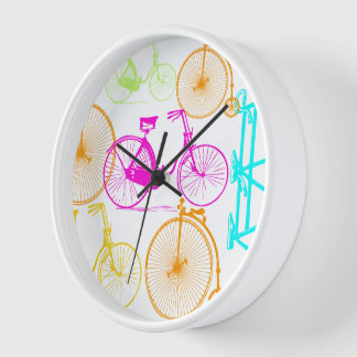 Vintage Modern Bicycle Bright Color Neon Pattern Clock