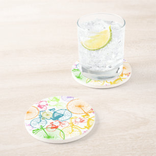 Vintage Modern Bicycle Bright Color Neon Pattern Coaster