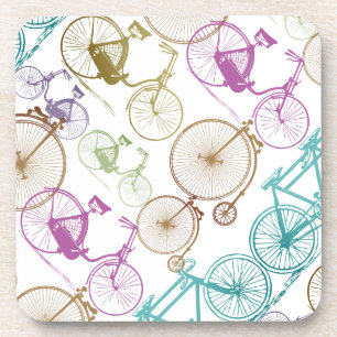 Vintage Modern Bicycle Bright Color Neon Pattern Coaster