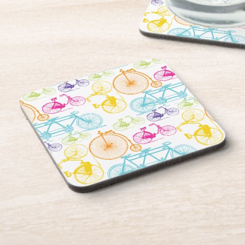 Vintage Modern Bicycle Bright Color Neon Pattern Coaster