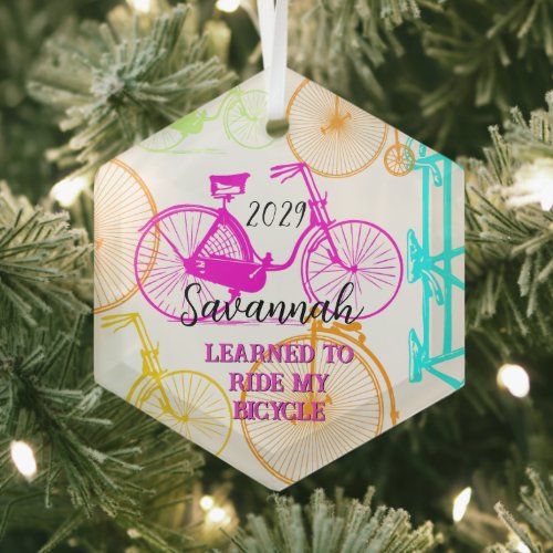 Vintage Modern Bicycle Bright Color Neon Pattern Glass Ornament