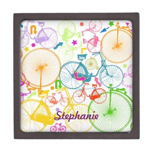 Vintage Modern Bicycle Bright Color Neon Pattern Jewelry Box