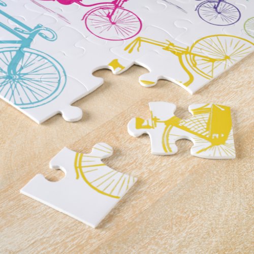 Vintage Modern Bicycle Bright Color Neon Pattern Jigsaw Puzzle