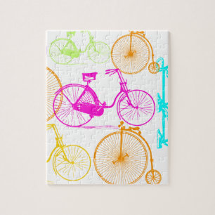 Vintage Modern Bicycle Bright Color Neon Pattern Jigsaw Puzzle