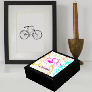 Vintage Modern Bicycle Bright Color Neon Pattern Keepsake Box