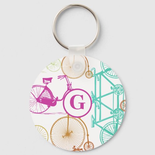 Vintage Modern Bicycle Bright Color Neon Pattern Keychain