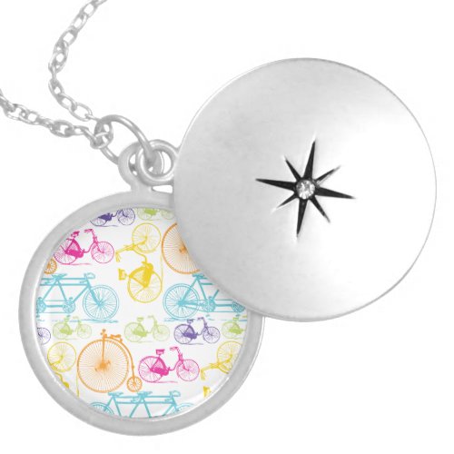 Vintage Modern Bicycle Bright Color Neon Pattern Locket Necklace