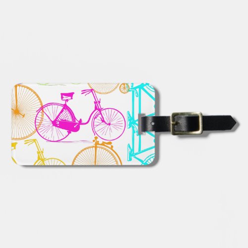Vintage Modern Bicycle Bright Color Neon Pattern Luggage Tag