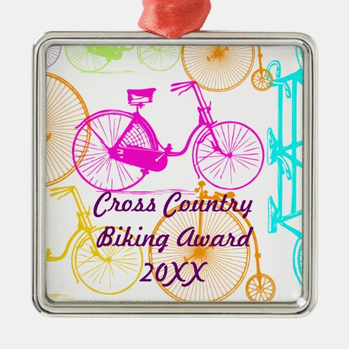 Vintage Modern Bicycle Bright Color Neon Pattern Metal Ornament