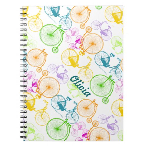 Vintage Modern Bicycle Bright Color Neon Pattern Notebook