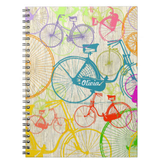 Vintage Modern Bicycle Bright Color Neon Pattern Notebook