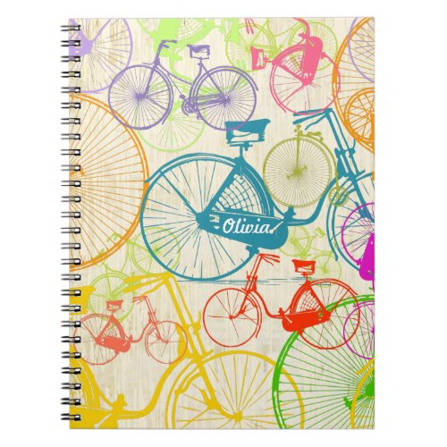 Vintage Modern Bicycle Bright Color Neon Pattern Notebook