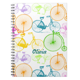 Vintage Modern Bicycle Bright Color Neon Pattern Notebook