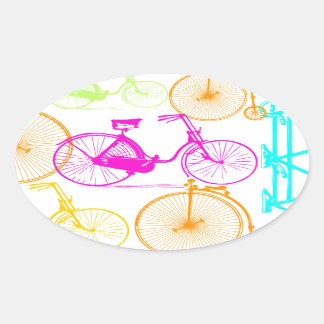 Vintage Modern Bicycle Bright Color Neon Pattern Oval Sticker