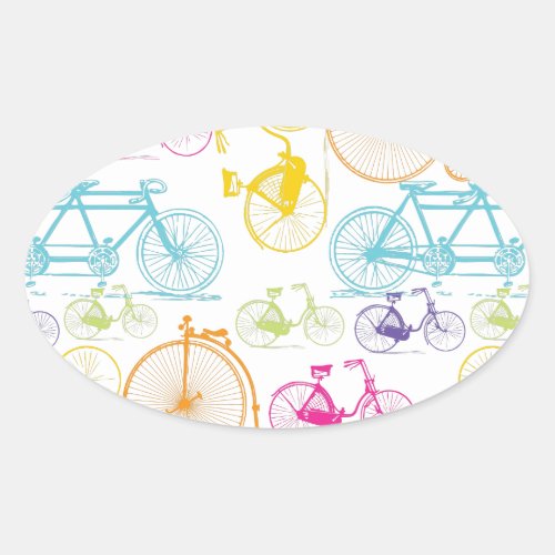 Vintage Modern Bicycle Bright Color Neon Pattern Oval Sticker