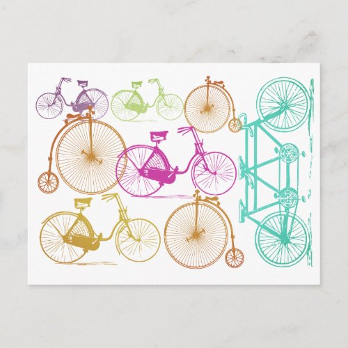 Vintage Modern Bicycle Bright Color Neon Pattern Postcard