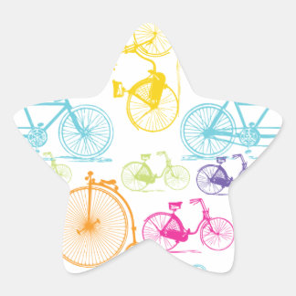 Vintage Modern Bicycle Bright Color Neon Pattern Star Sticker