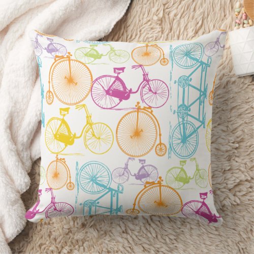 Vintage Modern Bicycle Bright Color Neon Pillow