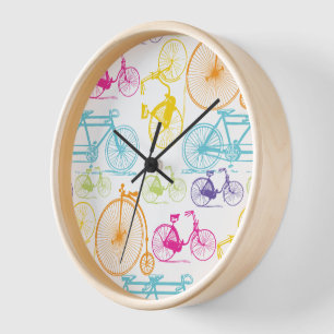 Vintage Modern Bicycle Bright Color Retro Pattern Wall Clock