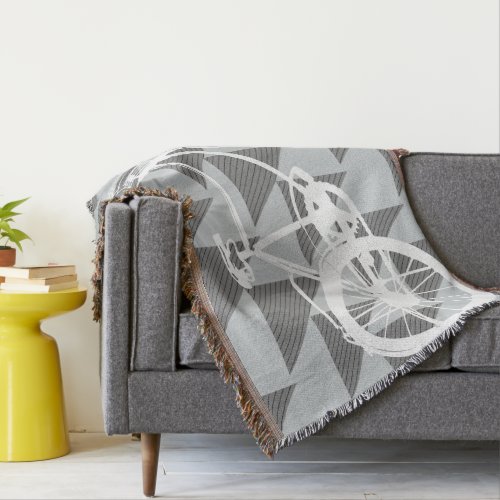 Vintage Modern Bicycle Gray and White Pattern Throw Blanket