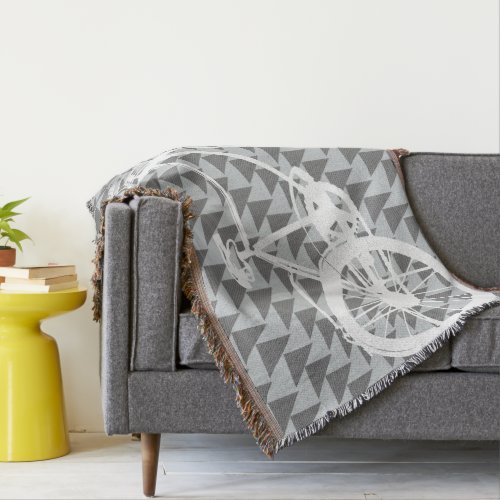 Vintage Modern Bicycle Gray and White Pattern Throw Blanket