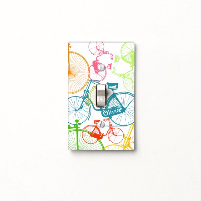 Vintage Modern Bicycle Pattern Light Switch Cover (In Situ)
