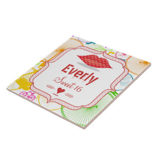 Vintage Modern Bicycle SWEET SIXTEEN DOT LIPS Tile