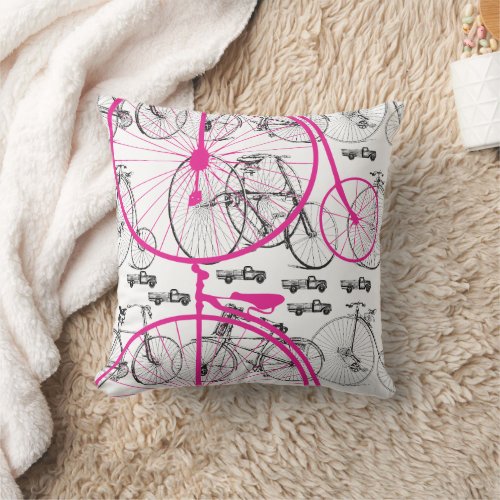 Vintage Modern Bike Truck Bright Color Neon Pillow