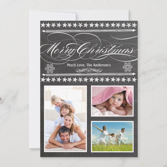 Vintage Modern Black and Red Chalkboard Photo Card (Front)