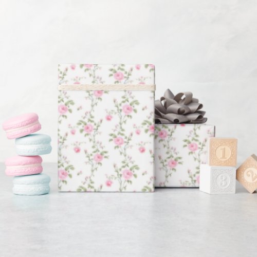 Vintage Modern Blush Pink Floral Baby Shower Wrapping Paper