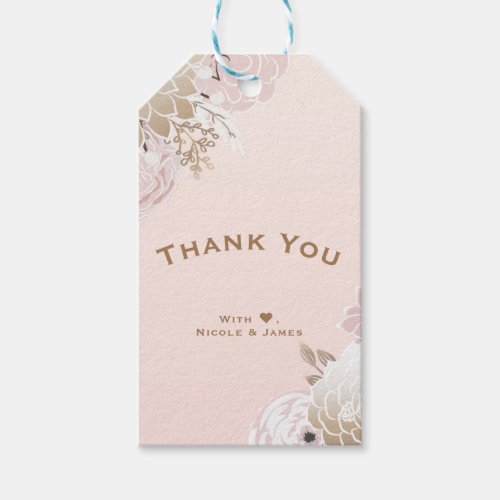 Vintage Modern Blush Pink Gold Floral Bridal Favor Gift Tags