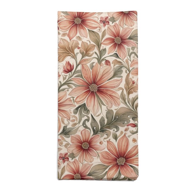 Vintage Modern Bronze Peach Floral  Cloth Napkin (Folded)