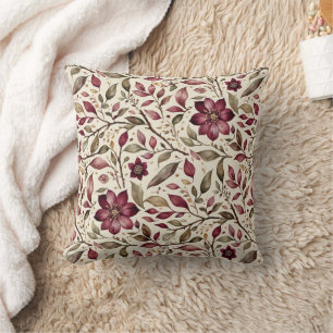 Vintage Modern Cranberry Flora Throw Pillow