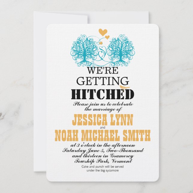 Vintage Modern Cute Bird Swirl Tree Wedding Invitation (Front)